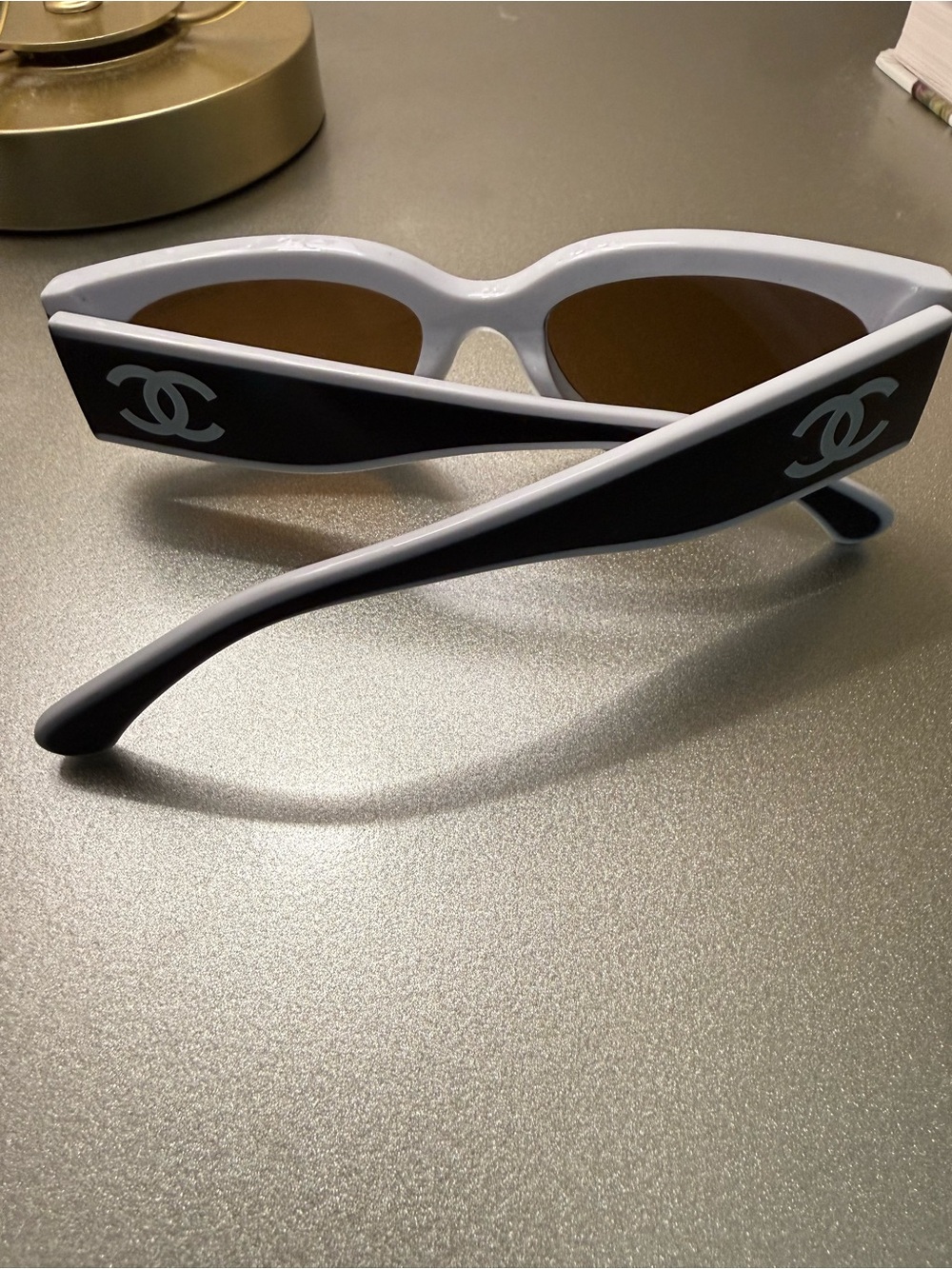 CHANEL Black and White Cat-Eye Logo Sunglasses